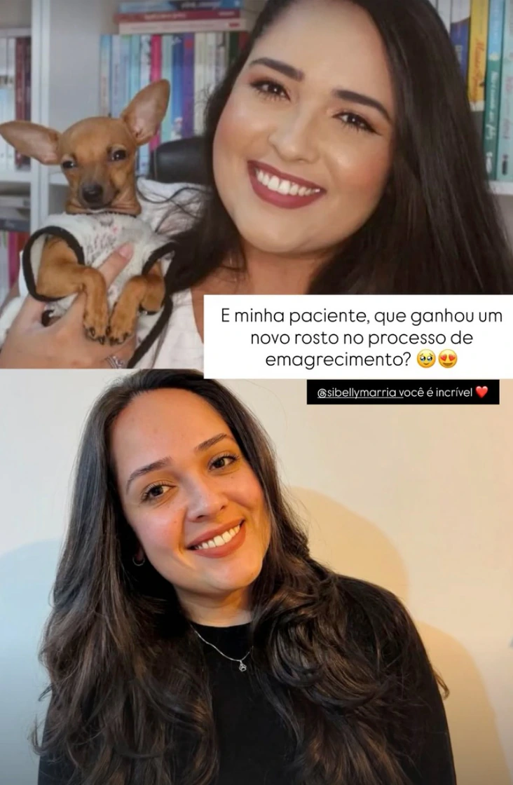 Comparação de retratos com mensagem sobre evolução durante o acompanhamento.